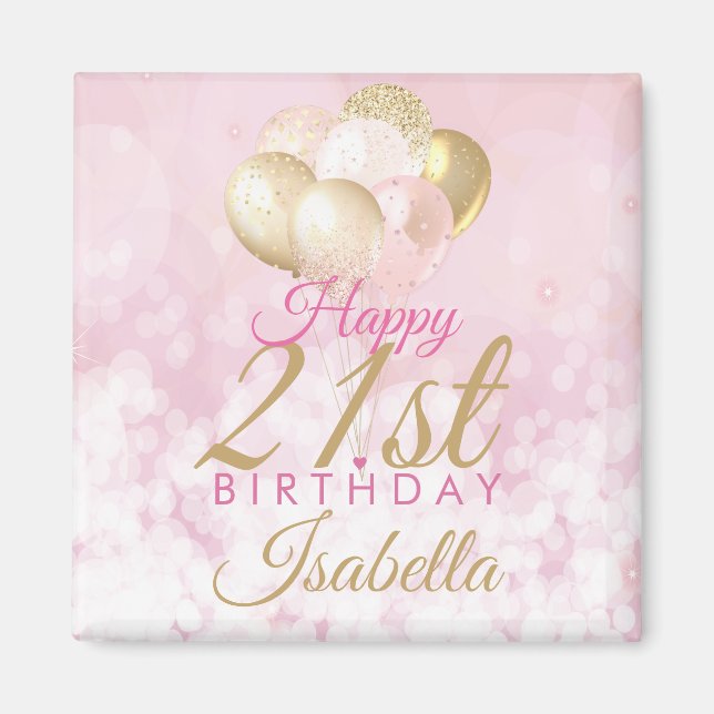 Glamorös  Rosa Guld 21:a födelsedagsballongen Magnet (Framsidan)