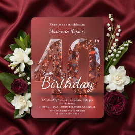 Glamorös Rosa Guld Ädelsten 40-årsdag Inbjudningar