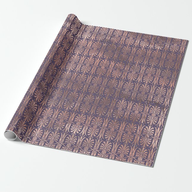 Glamorös rosa guld folie och lavendel Art Deco Presentpapper (Utrullad)