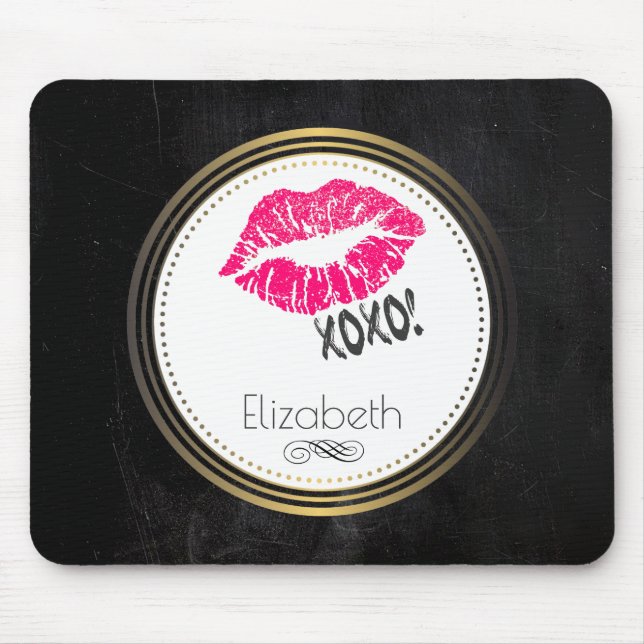 Glamorös Rosa Kissy Läppar med oxo! Personlig Musmatta (Framsidan)