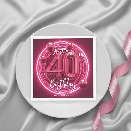 Glamorös Rosa Magenta Neon Glow 40:e födelsedagen Pappersservett