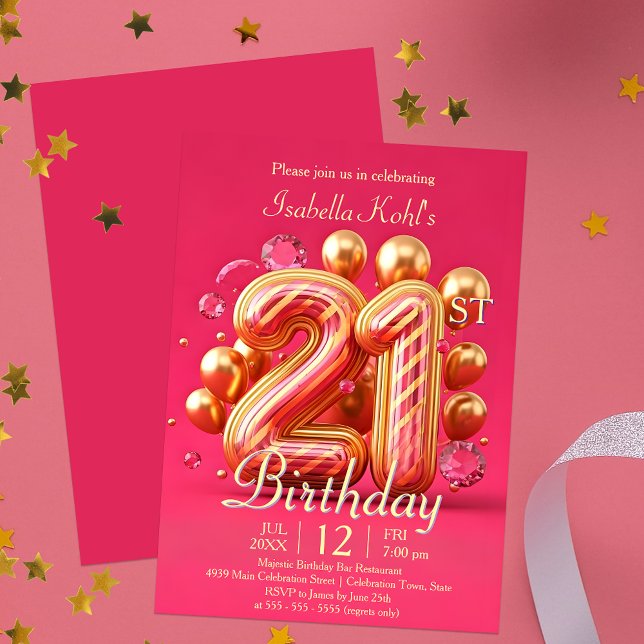 Glamorös Rosa och Guld 21:a födelsedagen Inbjudningar (Skapare uppladdad)
