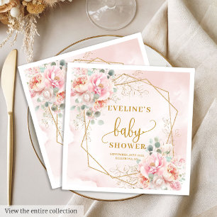 Glamorös rosa peonies babydusch party pappersservett