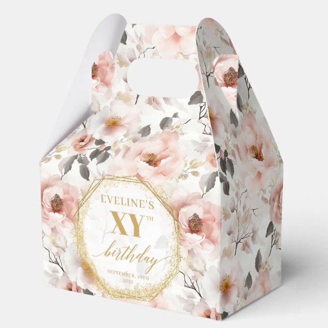 Glamorös  rosa, rustik guld, vattenfärg 80:e presentaskar (Glamorous blush pink rustic gold watercolor 80th favor boxes)