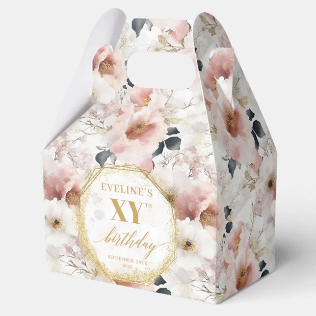 Glamorös  rosa, rustik vattenfärg i elfenben guld presentaskar (Glamorous blush pink rustic ivory gold watercolor favor boxes)