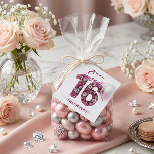 Glamorös rosa strass silverballong Sweet 16 Gåvor Etiketter