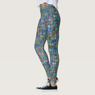 Glamorös skina Aqua belägger med tegel Leggings