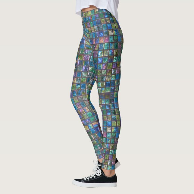 Glamorös skina Aqua belägger med tegel Leggings (Vänster)