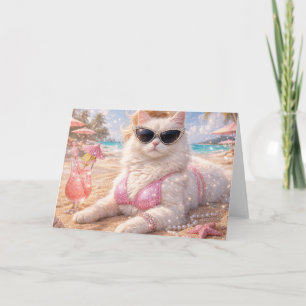 Glamorös strandkatt med solglasögon kort