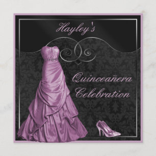Glamorös svart Quinceanera för lilabollkappa Inbjudningar