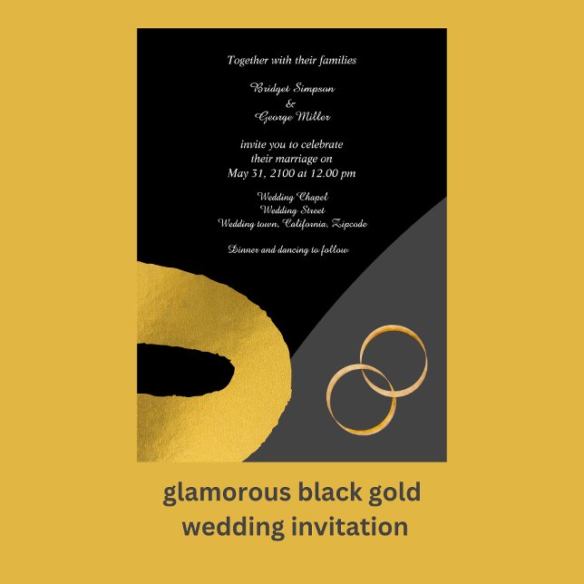 Glamorös svartfärgad inbjudan till dekaner guld br (glamorous black gold wedding decor invitation by wedding Hobinishop)