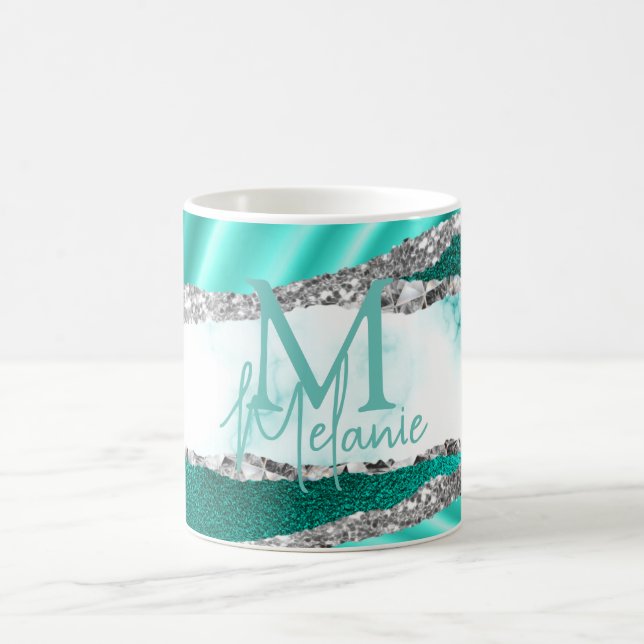 Glamorös Teal Marmor & Silverglitter Kaffemugg (Center)