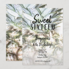 Glamorös tropisk ananas Sweet 16-födelsedagsfest Inbjudningar