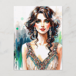 Glamorös Vintage Art Deco Skönhet Vykort