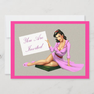 Glamorös Vintage Rosa Pin Up Inbjudningar
