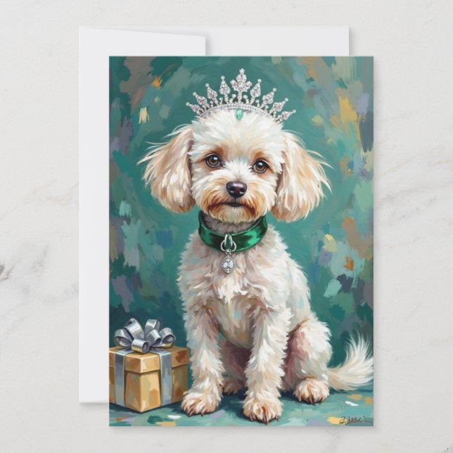 Glamorös vit pudel prinsessa julkonst julkort (Framsida)