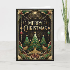 Glamorösa Art Deco glada julgranar Helgkort