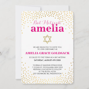 GLAMORÖSA BAT MITZVAH lantliga guld- konfettirosor Inbjudningar