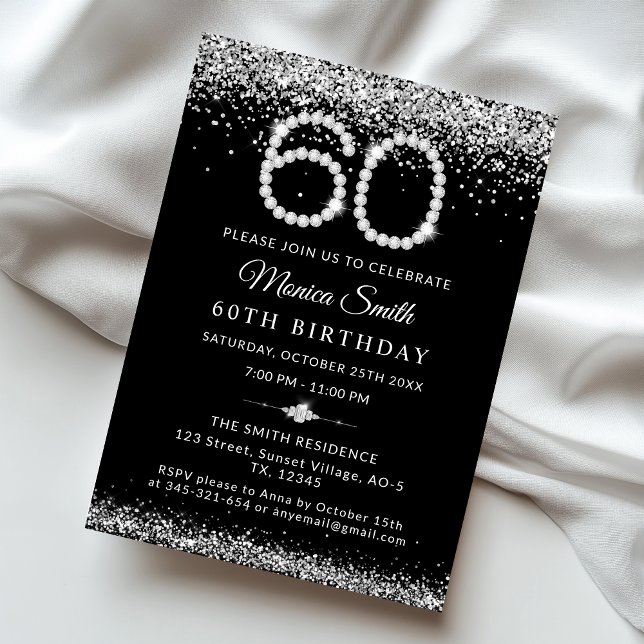 Glamorösa diamanter 60:e Födelsedagsfesten Inbjudningar (Diamond 60th Birthday party Invite)