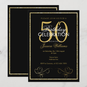 Glamorösa guld- glitterramkvinna 50th födelsedag inbjudningar