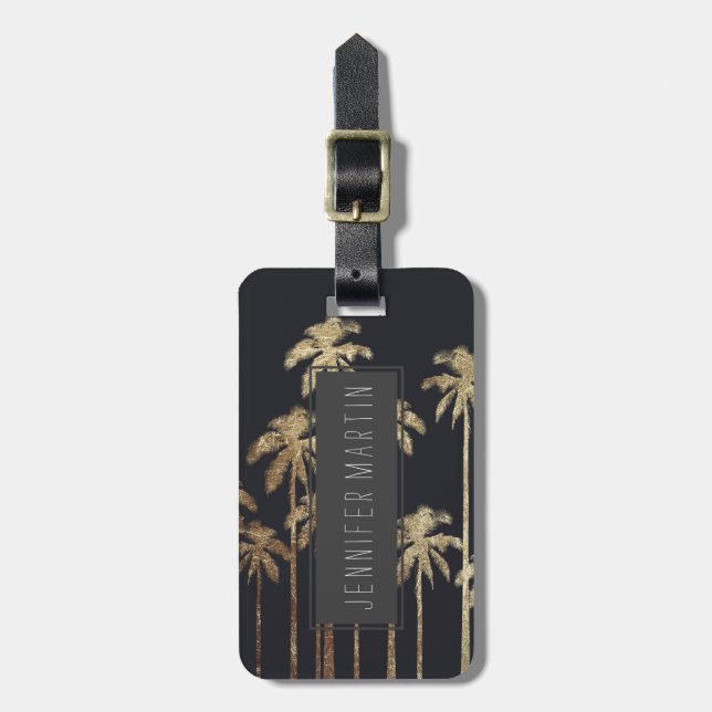 Glamorösa guld- tropiska palmträd på svart bagagebricka (Vertikal Framsida)