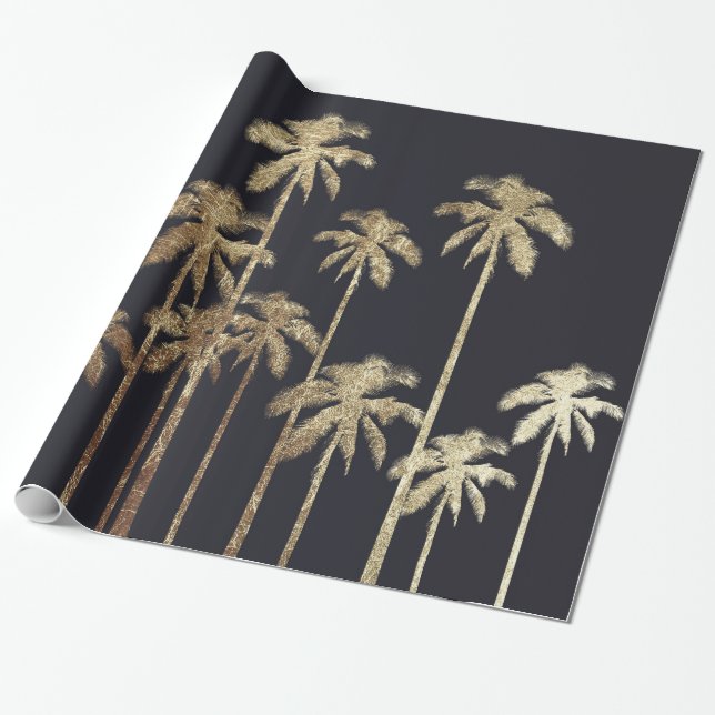 Glamorösa guld- tropiska palmträd på svart presentpapper (Utrullad)