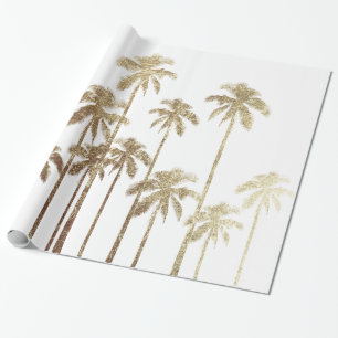 Glamorösa guld- tropiska palmträd på vit presentpapper
