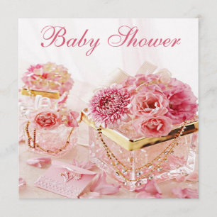Glamorösa juvlar, rosor blommar & boxas baby inbjudningar