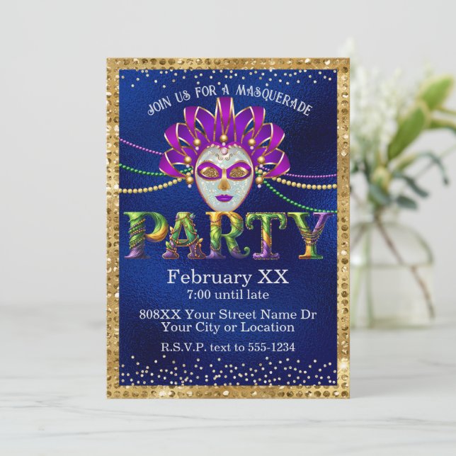Glamoröst maskerad Mardi Gras-fest Inbjudningar (Stående Fram)