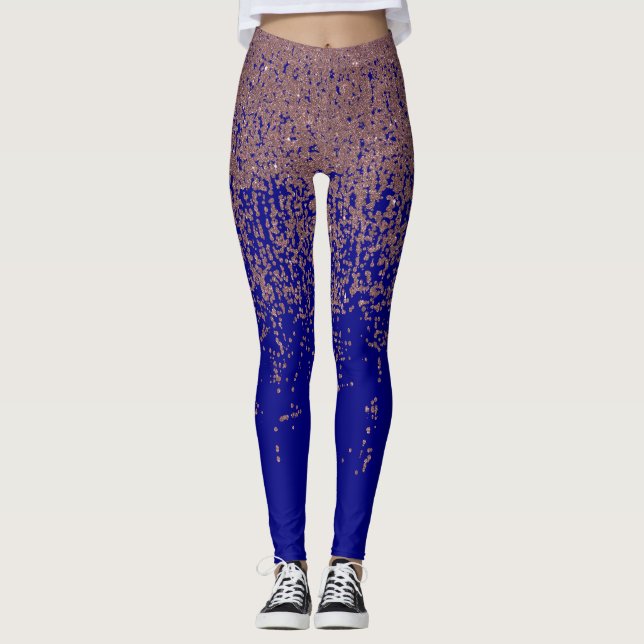 Glamoröst rosa guld- koboltblåttglitter Ombre Leggings (Framsida)