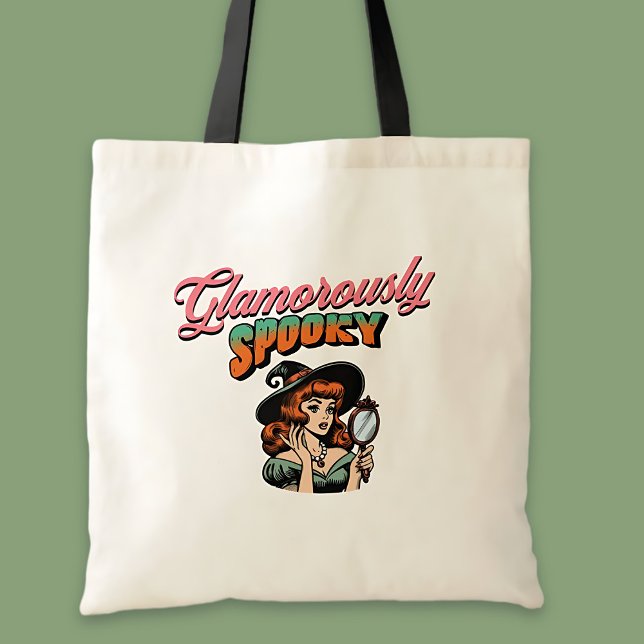 Glamoröst Spooky Vintage Witch Halloween Tygkasse (Glamorously Spooky Vintage Witch Halloween Tote Bag)