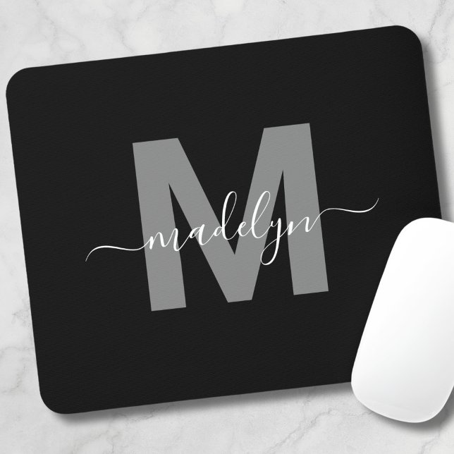 Glamoröst Svart Vitt Namn Monogram Musmatta (Glamorous Black White Name Monogram Mouse Pad)