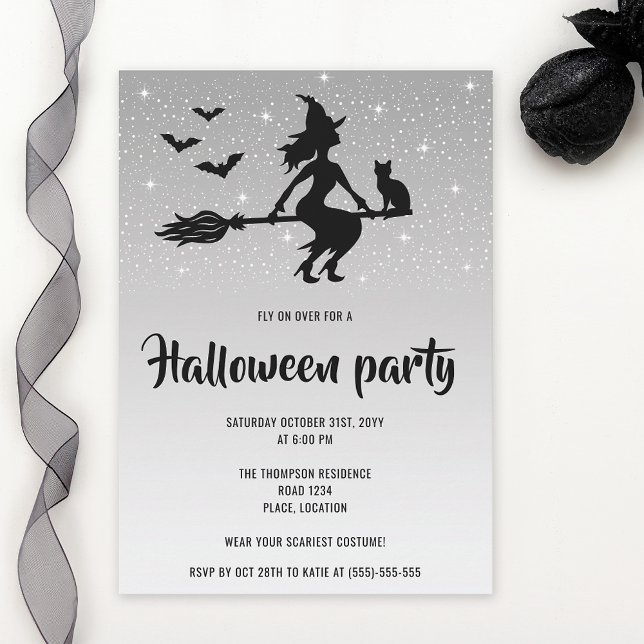 Glamoröst Witch Silver och Black Halloween fest Inbjudningar (Skapare uppladdad)