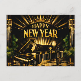 Glamorous Art Deco Piano New Year Helg Vykort