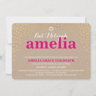 GLAMOROUS BAT MITZVAH guld-kondeni kraftkraft Inbjudningar