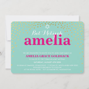 GLAMOROUS BAT MITZVAH guld konetti mynta Inbjudningar