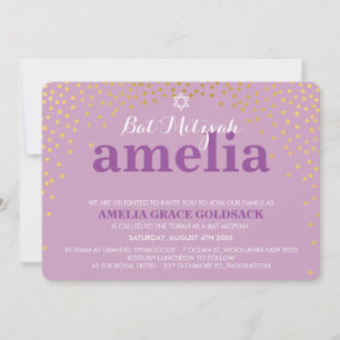 GLAMOROUS BAT MITZVAH rustiska guld-konfetti-lila Inbjudningar