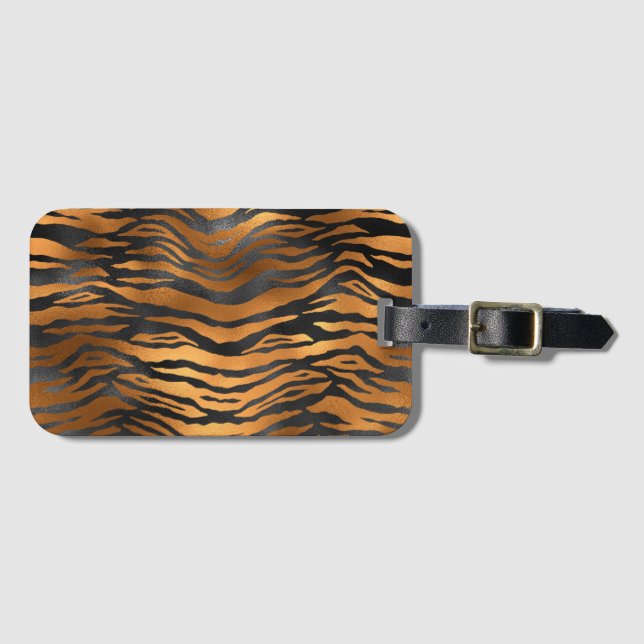 Glamorous Black Brown Tiger Stripes Animal Print Bagagebricka (Framsida horisontal)