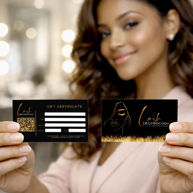 Glamorous Black & Gold Lash Tech  Gift Certificate (Skapare uppladdad)