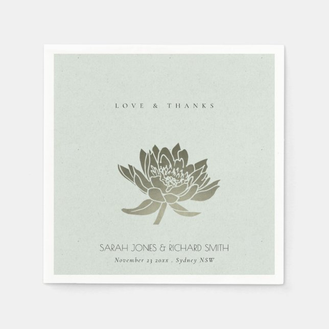 GLAMOROUS BLEK BLUE SILVER LOTUS BLOMMIGT MONOGRAM PAPPERSSERVETT (Framsidan)