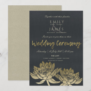 GLAMOROUS BLEK GULD BLACK LOTUS BLOMMIGT BRÖLLOP INBJUDNINGAR