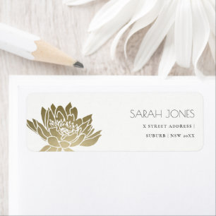 GLAMOROUS BLEK GULD WHITE LOTUS BLOMMIGT ADRESS RETURADRESS ETIKETT
