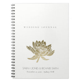 GLAMOROUS BLEK GULD WHITE LOTUS BLOMMIGT BRÖLLOP ANTECKNINGSBOK