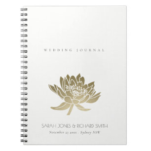 GLAMOROUS BLEK GULD WHITE LOTUS BLOMMIGT BRÖLLOP ANTECKNINGSBOK
