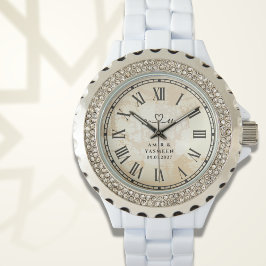 Glamorous Bridal White Enamel & Rhinestone Watch Armbandsur