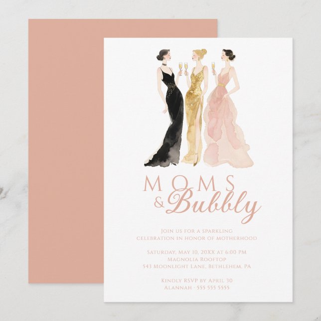 Glamorous Chic Pink Moms & Bubbly Brunch TMF26 Inbjudningar (Fram/baksida)