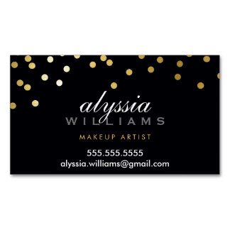 GLAMOROUS CONFETTI spot söt faux guld svart Magnetiska Visitkort