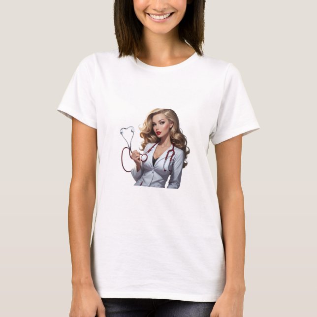 Glamorous Doctor with Heart Stethoscope  T Shirt (Framsida)