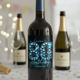 Glamorous Elegant Teal Blue Diamonds 80th Birthday Vinflaska Etikett