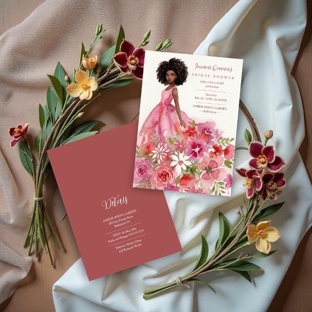 Glamorous Girl Lovely Pink Floral Bridal Shower Inbjudningar (Pink Tulle Floral Bridal Shower Invitation)